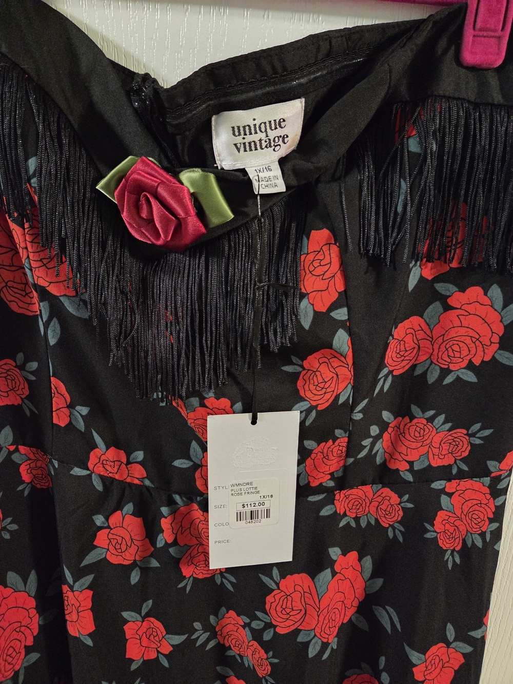 MISSING STRAPS- READ BELOW-Unique Vintage Black Floral Swing Midi Dress- Size 1x - Picture 9 of 10